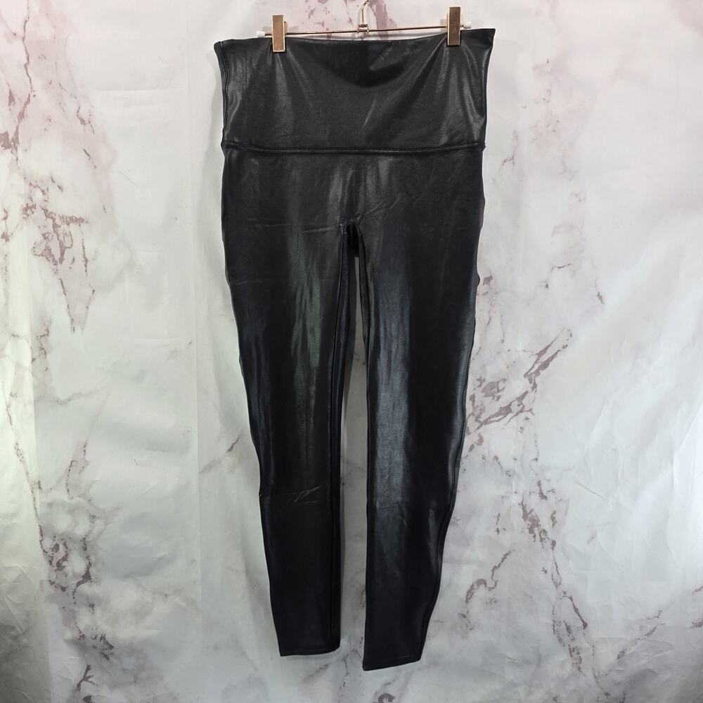 Spanx Leggings Womens 1X Black Faux Leather High Rise Crop Shape 2437p